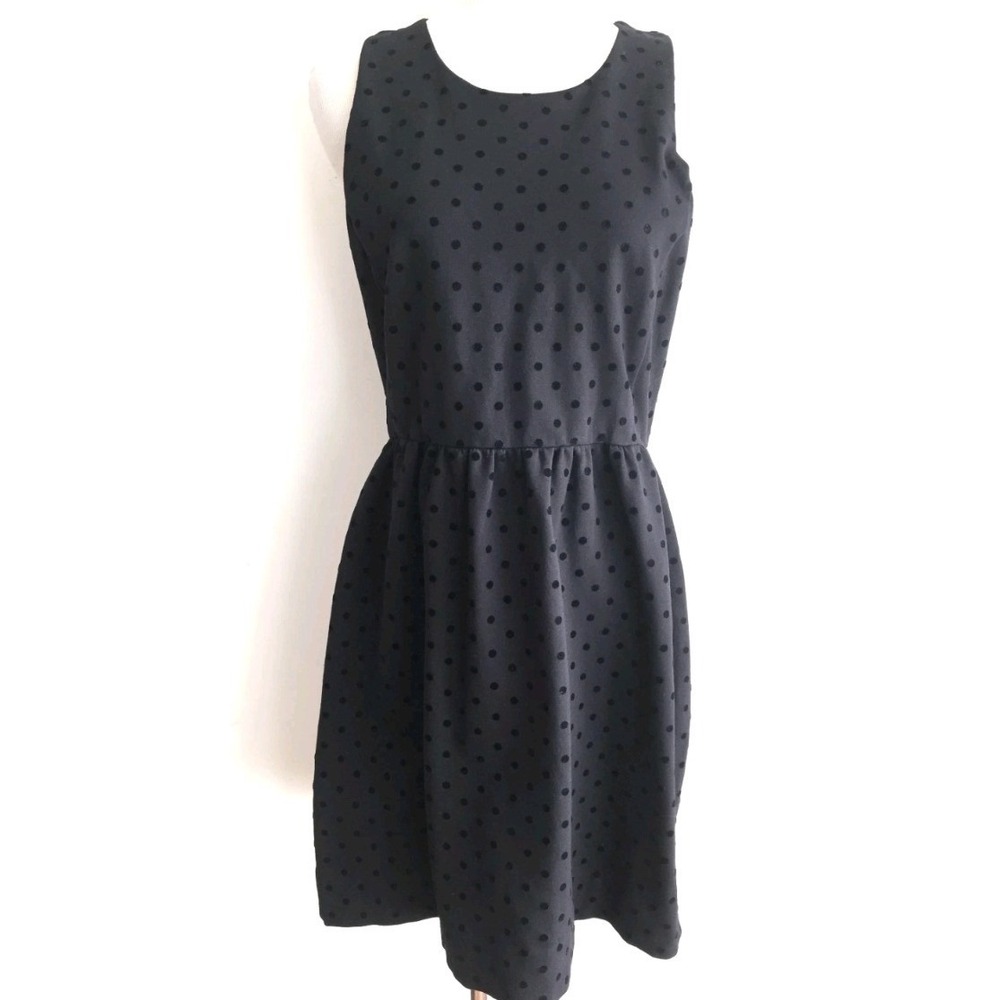 J.Crew Womens Black Polka Dot Textured Fit and Flare Sleeveless Dress Size M